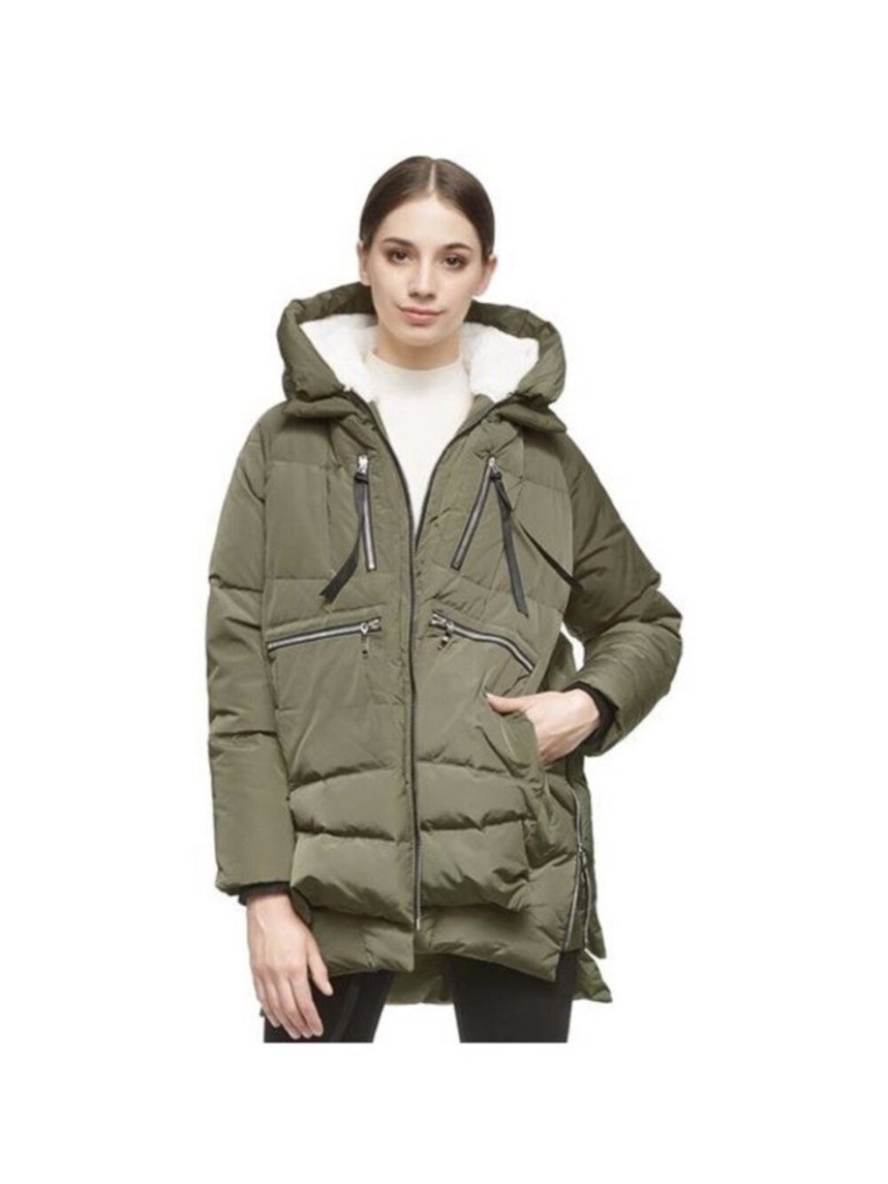 Orolay Full-Zip Thickened Down Puffer Jacket Women’s L Fleece Lined Hood Parka